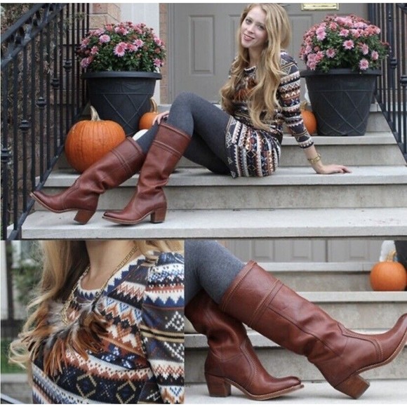 Frye Women's Chestnut Leather Heeled Boots - Picture 3 of 16